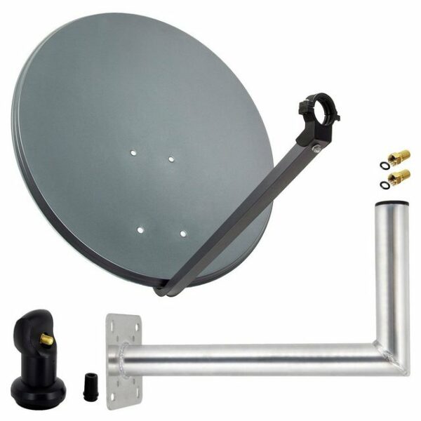 PremiumX Anlage 60cm Anthrazit Satellitenantenne Satellitenschüssel Single LNB Wandhalter 45cm ALU 2x F-Stecker SAT-Antenne