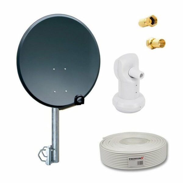 PremiumX Balkon Satelliten-Komplettanlage 60cm SAT Antenne Single LNB 10m Antennenkabel 2x F-Stecker Balkonhalter SAT-Antenne