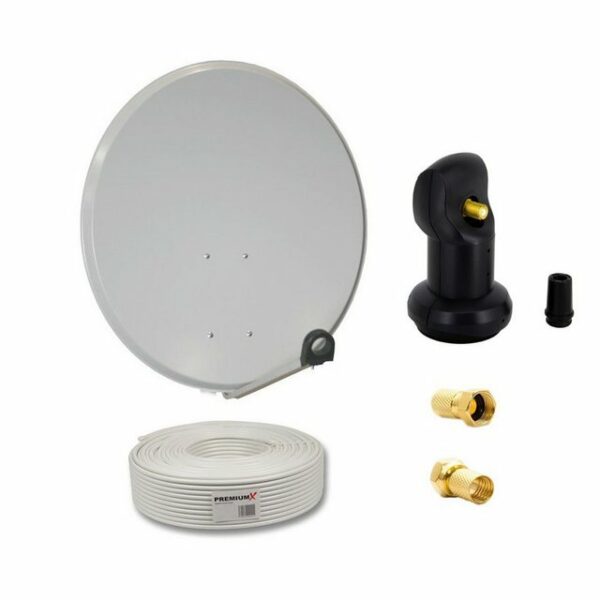 PremiumX Camping Sat Anlage 45cm Schüssel Antenne Spiegel Single LNB 4K 10m Koaxialkabel 2x F-Stecker SAT-Antenne