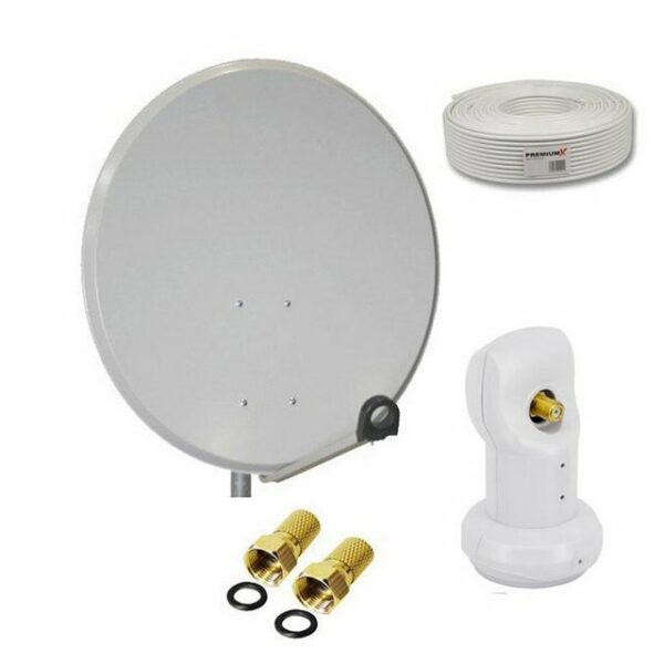 PremiumX Camping Sat Anlage 60cm Satelliten-Schüssel Antenne Single LNB 10m Koaxialkabel F-Stecker SAT-Antenne