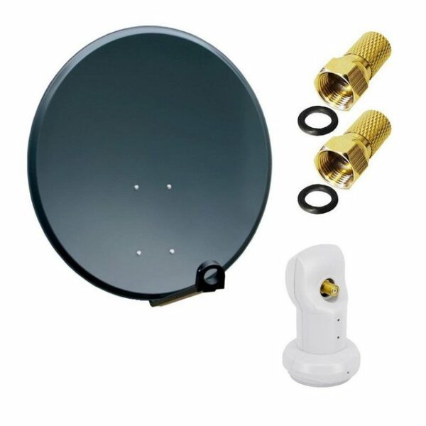 PremiumX Camping Satelliten-Komplettanlage 60cm Satellitenschüssel Aluminium SAT Single LNB 2x F-Stecker SAT-Antenne