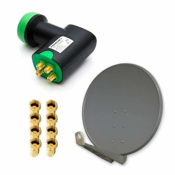 PremiumX DELUXE SAT Anlage für 4 Empfänger 100cm Satellitenantenne ALU Anthrazit mit Green Diamond Quad LNB inkl. 8x F-Stecker SAT-Antenne