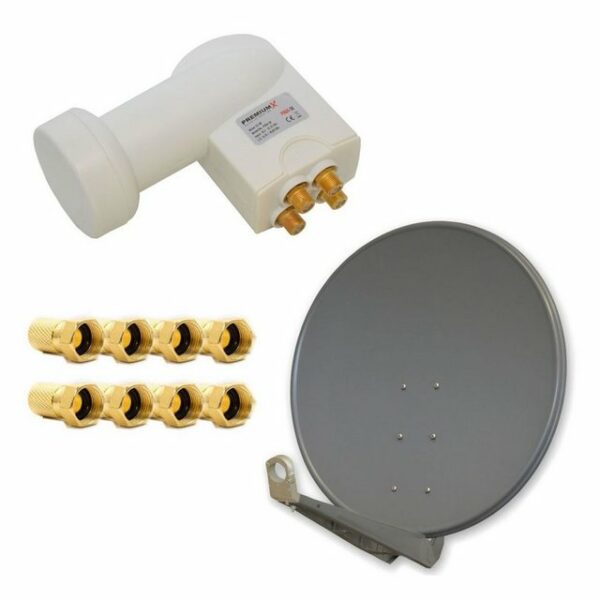 PremiumX DELUXE SAT Anlage für 4 Teilnehmer 100cm Satellitenantenne ALU Anthrazit mit Quad LNB inkl. 8x F-Stecker SAT-Antenne