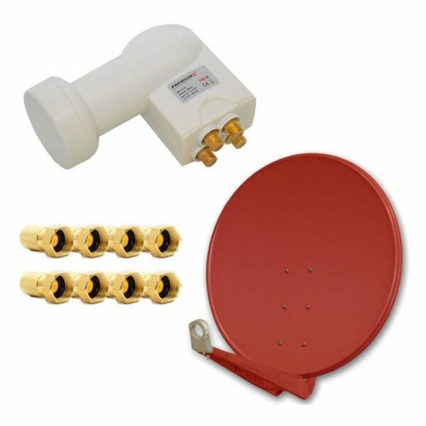 PremiumX DELUXE SAT Anlage für 4 Teilnehmer 100cm Satellitenantenne ALU Ziegelrot mit Quad LNB inkl. 8x F-Stecker SAT-Antenne