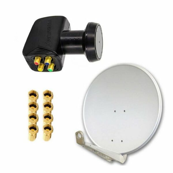 PremiumX DELUXE SAT Anlage für 4 Teilnehmer 85cm Satellitenantenne ALU Hellgrau mit Quad LNB Black Edition inkl. 8x F-Stecker SAT-Antenne