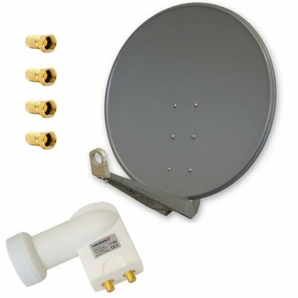 PremiumX DELUXE100 Satellitenantenne 100 cm Aluminium Anthrazit Twin LNB 2 Teilnehmer 4x F-Stecker SAT-Antenne