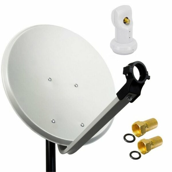 PremiumX Digital Sat Anlage Satelliten-Schüssel Stahl 45cm Antenne Hellgrau Single LNB Weiß 0,1db 2x F-Stecker SAT-Antenne