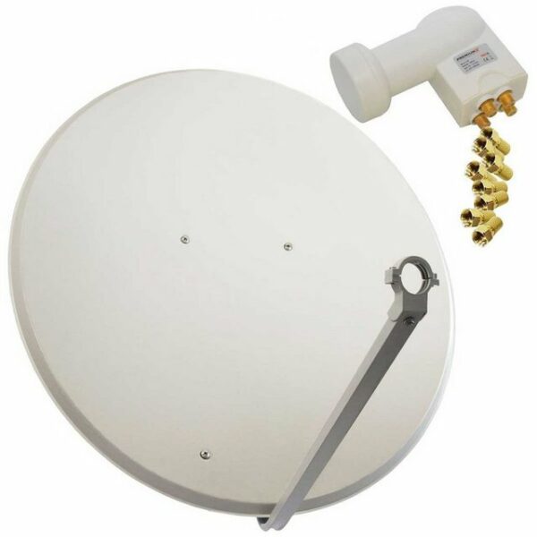 PremiumX Satelliten-Komplettanlage 100cm Satellitenschüssel Aluminium Antenne Quad LNB 8x F-Stecker, 1 SAT bis 4 Receiver SAT-Antenne