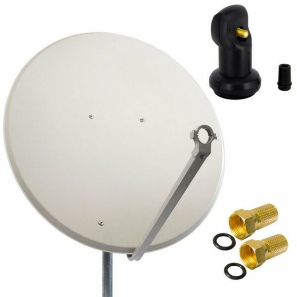 PremiumX Satelliten-Komplettanlage 100cm Satellitenschüssel Aluminium Hellgrau Antenne Single LNB F-Stecker, SAT für 1 Teilnehmer SAT-Antenne