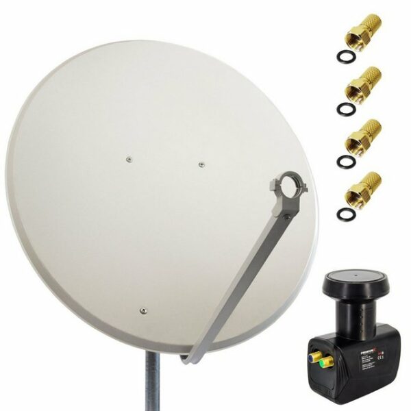 PremiumX Satelliten-Komplettanlage 100cm Satellitenschüssel Aluminium Hellgrau Antenne Twin LNB F-Stecker, SAT bis 2 Teilnehmer SAT-Antenne