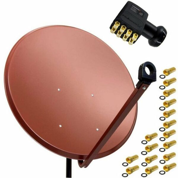 PremiumX Satelliten-Komplettanlage 100cm Satellitenschüssel Aluminium Rot Satellitenantenne Octo LNB F-Stecker, SAT bis 8 Teilnehmer SAT-Antenne