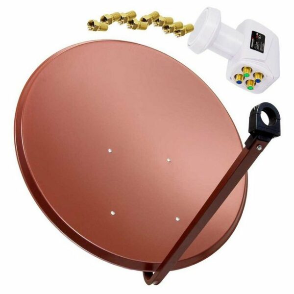 PremiumX Satelliten-Komplettanlage 100cm Satellitenschüssel Rot Antenne Quad LNB F-Stecker, SAT bis 4 Teilnehmer / Receiver SAT-Antenne