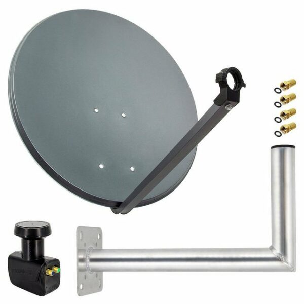 PremiumX Satelliten-Komplettanlage 60cm Anthrazit Satellitenantenne Satellitenschüssel Twin LNB Wandhalter 45cm ALU 4x F-Stecker SAT-Antenne