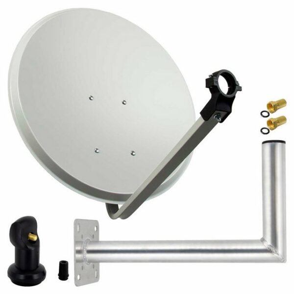 PremiumX Satelliten-Komplettanlage 60cm Hellgrau Satellitenantenne Satellitenschüssel SAT Single LNB Wandhalter 45cm 1Teilnehmer SAT-Antenne