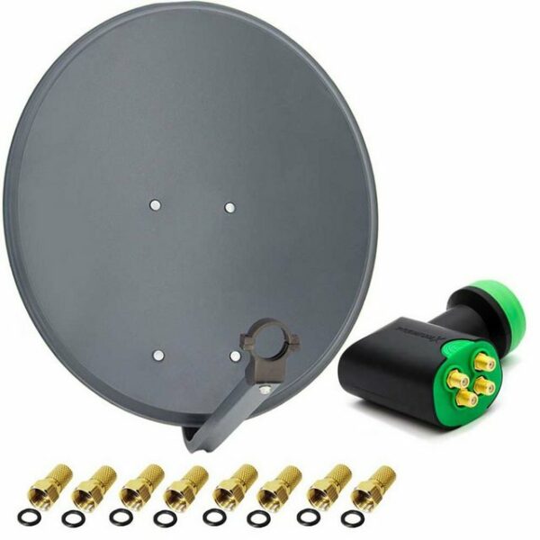 PremiumX Satelliten-Komplettanlage 60cm Satellitenantenne Anthrazit SAT Schüssel Green Diamond Quad LNB 8x F-Stecker SAT-Antenne