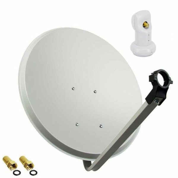 PremiumX Satelliten-Komplettanlage 60cm Satellitenschüssel SAT Antenne Hellgrau Satellitenantenne Single LNB 2 F-Stecker 1 Teilnehmer SAT-Antenne