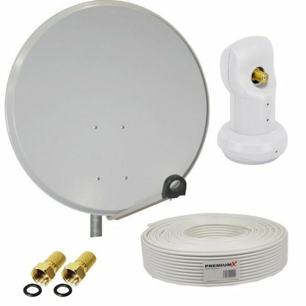 PremiumX Satelliten-Komplettanlage 60cm Satellitenschüssel SAT Antenne Single LNB 20m Kabel F-Stecker SAT-Antenne