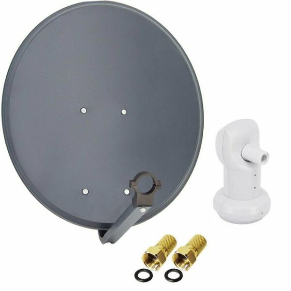 PremiumX Satelliten-Komplettanlage 60cm Satellitenschüssel Stahl Anthrazit SAT Single LNB 2x F-Stecker SAT-Antenne