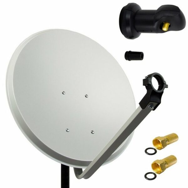 PremiumX Satelliten-Komplettanlage 60cm Satellitenschüssel Stahl Hellgrau Satellitenantenne SAT Single LNB 2x F-Stecker 1 Teilnehmer SAT-Antenne