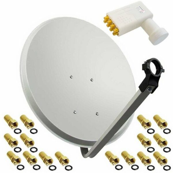 PremiumX Satelliten-Komplettanlage 80cm Antenne Hellgrau Satellitenschüssel Satellitenantenne SAT Octo LNB 16x F-Stecker SAT-Antenne