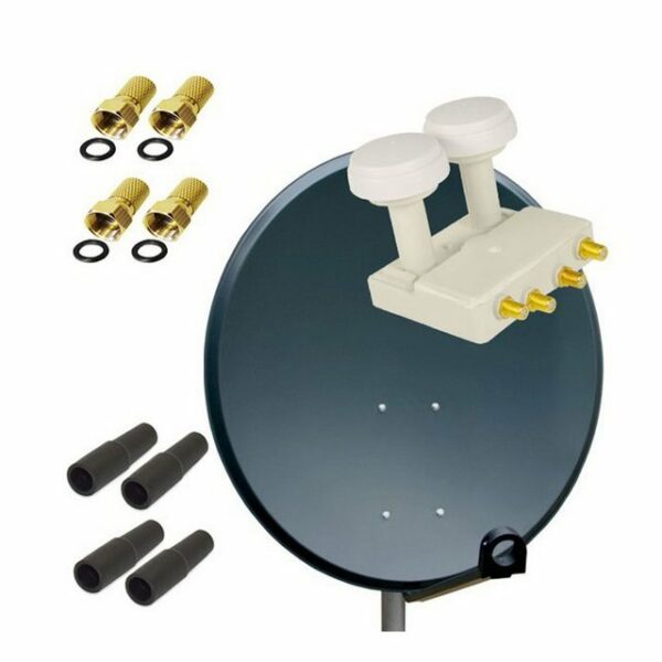 PremiumX Satelliten-Komplettanlage 80cm Satellitenschüssel ALU Antenne Quad LNB Monoblock Astra Hotbird, 2 SAT bis 4 Teilnehmer SAT-Antenne