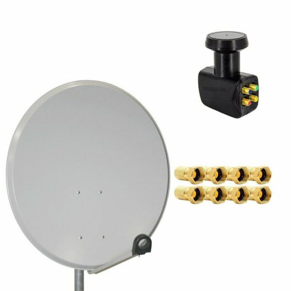 PremiumX Satelliten-Komplettanlage 80cm Satellitenschüssel Aluminium LNB Quad 8x F-Stecker, 1 SAT für 4 Receiver SAT-Antenne