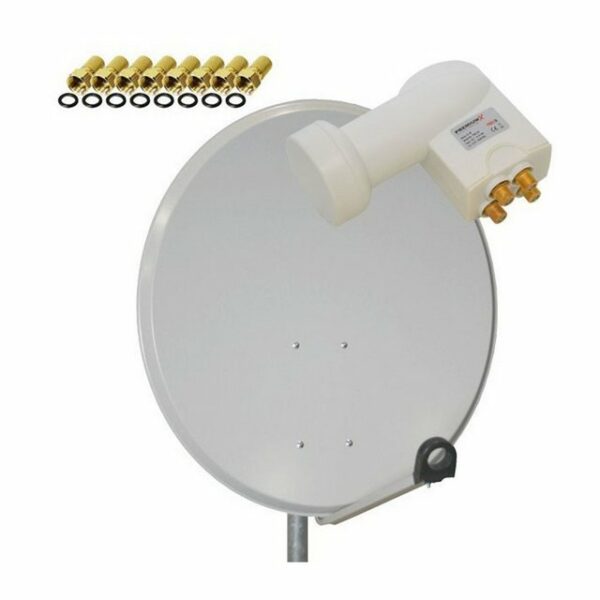 PremiumX Satelliten-Komplettanlage 80cm Satellitenschüssel Aluminium Quad LNB 8x F-Stecker, SAT bis 4 Teilnehmer SAT-Antenne