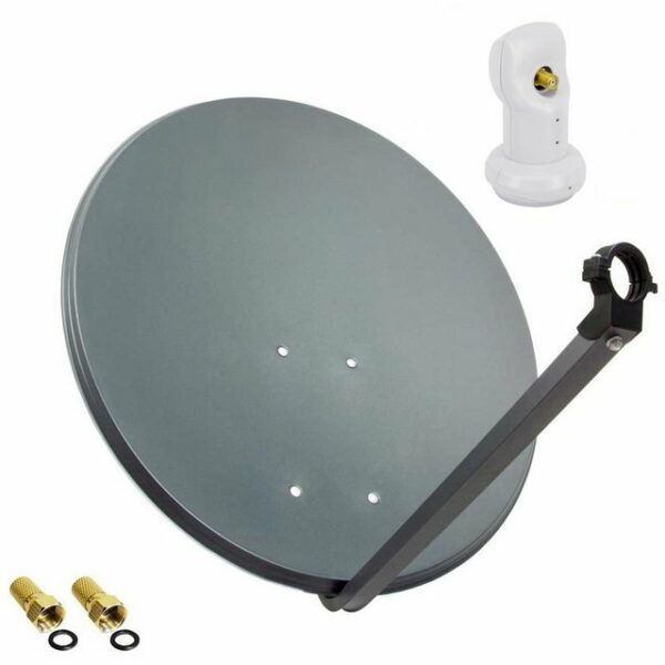 PremiumX Satelliten-Komplettanlage 80cm Satellitenschüssel Anthrazit TV Satellitenantenne SAT Single LNB 2x F-Stecker SAT-Antenne