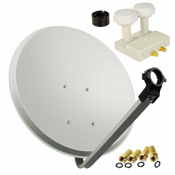 PremiumX Satelliten-Komplettanlage 80cm Satellitenschüssel Hellgrau Twin Monoblock LNB SAT Astra 19,2° Hotbird 13° 4x F-Stecker SAT-Antenne