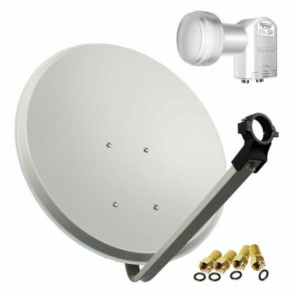 PremiumX Satelliten-Komplettanlage 80cm Satellitenschüssel Opticum Twin LNB 4x F-Stecker SAT für 2 Teilnehmer SAT-Antenne