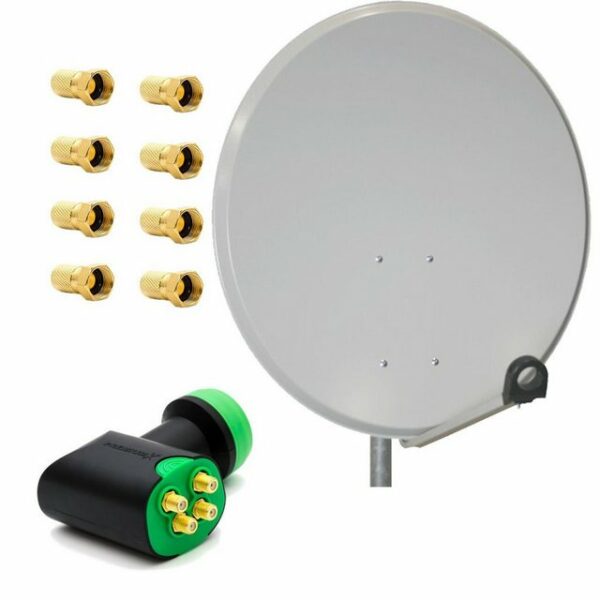 PremiumX Satelliten-Komplettanlage 80cm Satellitenschüssel SAT Quad LNB 8x F-Stecker bis 4 Teilnehmer SAT-Antenne