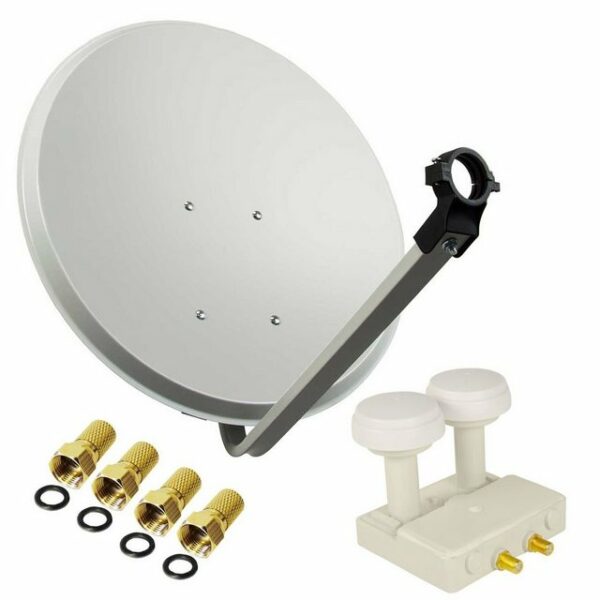 PremiumX Satelliten-Komplettanlage 80cm Satellitenschüssel Twin Monoblock Astra Hotbird SAT LNB 4x F-Stecker für 2 Teilnehmer SAT-Antenne