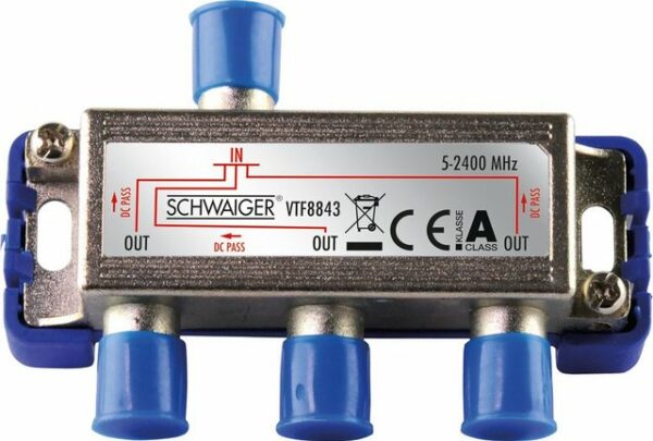 Schwaiger SAT-Verteiler VTF8843 241 (verteilt ein Signal auf drei Teilnehmer), für Kabel-, Antennen- und Satellitenanlagen