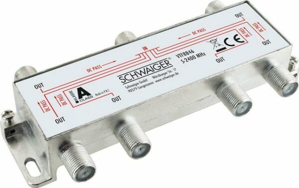 Schwaiger SAT-Verteiler VTF8846 241 (verteilt ein Signal auf sechs Teilnehmer), für Kabel-, Antennen- und Satellitenanlagen