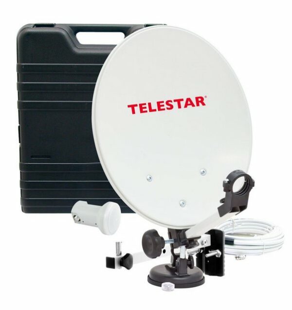 TELESTAR Camping Sat-Anlage Koffer inkl. LNB, Kompass, 10m Kabel ohne Receiver SAT-Antenne (35 cm, Stahl, Saugfuß, Masthalter und Wandhalter im Lieferumfang)