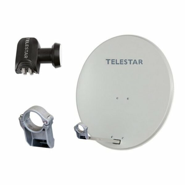 TELESTAR DIGIRAPID 80 4 Teilnehmer Alu Sat-Antenne mit QUAD LNB SAT-Antenne (80 cm, Aluminium, vormontierter Schnellmontage-Masthalterung)