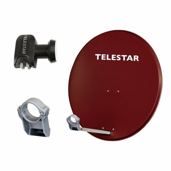 TELESTAR DIGIRAPID 80 4 Teilnehmer Alu Sat-Antenne mit QUAD LNB SAT-Antenne (80 cm, Aluminium, vormontierter Schnellmontage-Masthalterung)