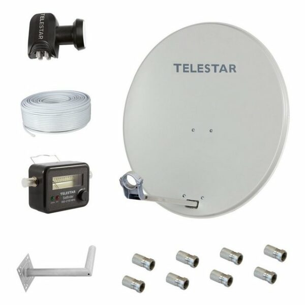 TELESTAR DIGIRAPID 80S mit Quad-LNB, Kabel, Wandhalter und Satfinder SAT-Antenne (80 cm, Stahl, 4-Teilnehmer Anlage)