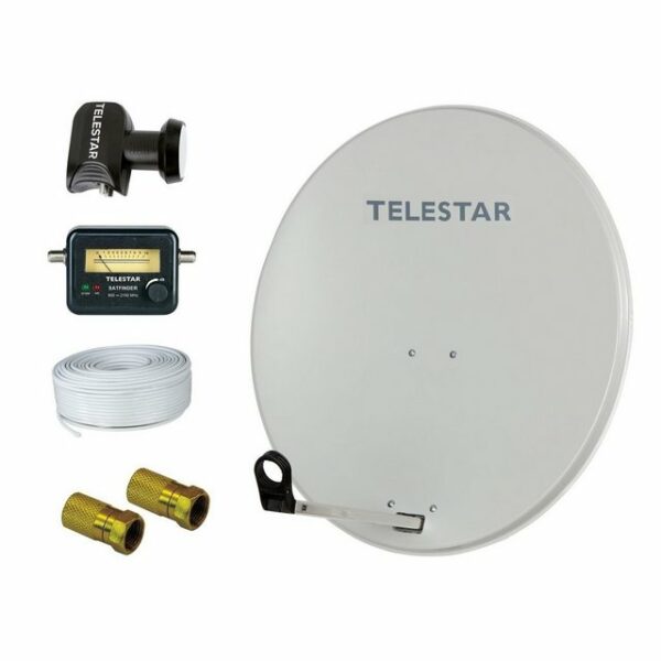 TELESTAR Sat Antenne DIGIRAPID 60S mit Twin LNB/50m Kabel/F-Steckern/Satfinder SAT-Antenne (60 cm, Stahl, 2-Teilnehmer Anlage)