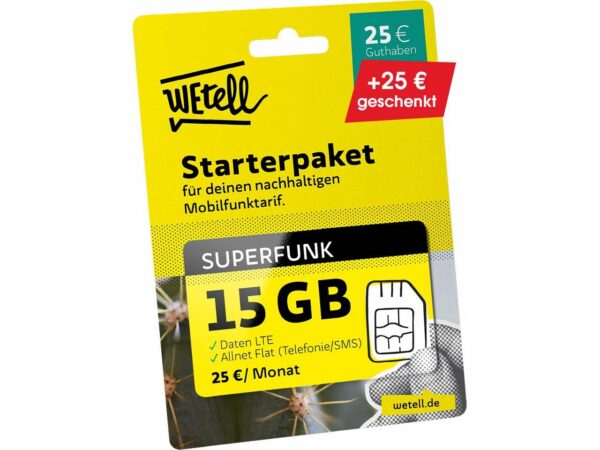 WEtell Mobilfunktarif "Superfunk" 15 GB LTE + Allnet-Flat