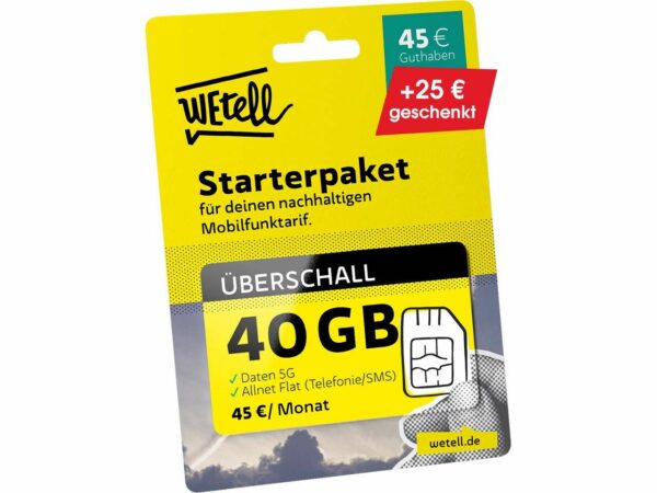 WEtell Mobilfunktarif "Überschall" 40 GB 5G + Allnet-Flat