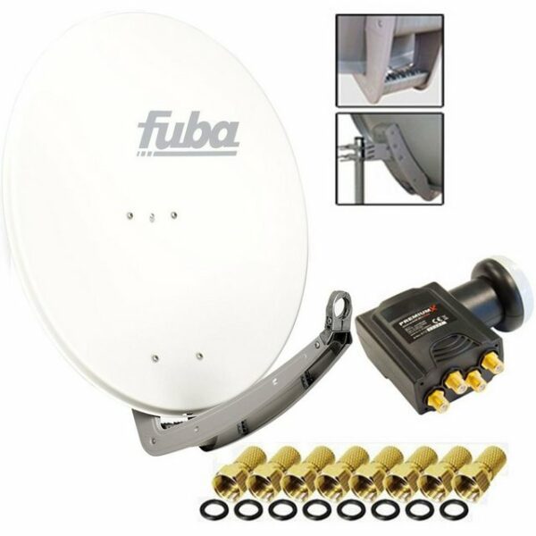 fuba Antenne 74x84cm Alu Weiß DAA 780 W PremiumX DELUXE Quad LNB 0,1 dB + 8x F-Stecker SAT-Antenne