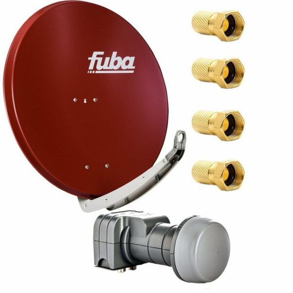 fuba DAA 780 R Satellitenantenne 78 cm Aluminium Rot mit DEK 217 Twin LNB HDTV 4K 3D + 4 F-Stecker SAT-Antenne