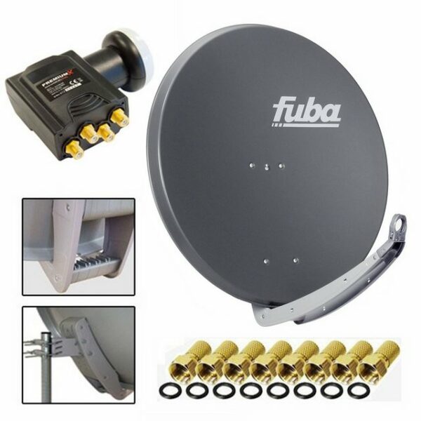 fuba DAA 850 A Digital Sat Schüssel Anthrazit 85x85cm PremiumX Deluxe LNB Quad bis 4 Teilnehmer 8x F-Stecker SAT-Antenne