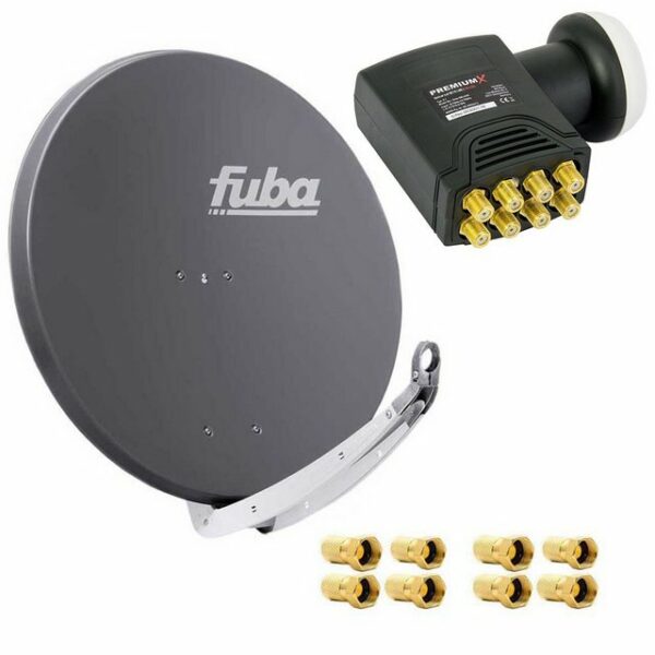 fuba DAA 850 A Satanlage Set Aluminium Satellitenschüssel in Anthrazit HDTV 3D 4K DELUXE Octo LNB 1 Sat für 8 Teilnehmer SAT-Antenne