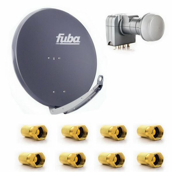 fuba DAA 850 A Satellitenantenne 85cm Aluminium Anthrazit DEK 417 Quad LNB Direktanschluss 4 Teilnehmer 8x F-Stecker SAT-Antenne