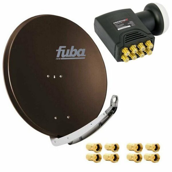 fuba DAA 850 B Satanlage Set Aluminium Satellitenschüssel in Braun HDTV 3D 4K DELUXE Octo LNB 1 Sat für 8 Teilnehmer SAT-Antenne