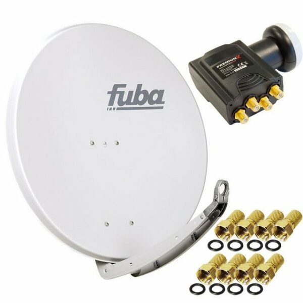 fuba DAA 850 G Digital Sat Schüssel Grau 85x85cm Deluxe LNB Quad PremiumX Direktanschluss bis 4 Teilnehmer 8x F-Stecker SAT-Antenne