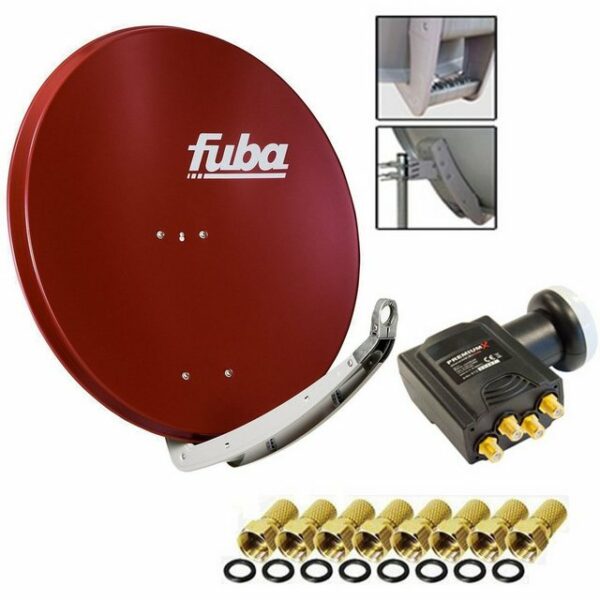 fuba DAA 850 R Digital Sat Schüssel Ziegelrot 85x85cm Deluxe LNB Quad PremiumX Direktanschluss von 4 Teilnehmer 8x F-Stecker SAT-Antenne