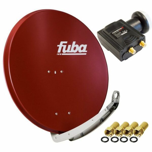 fuba DAA 850 R Satellitenantenne Aluminium in Rot PremiumX DELUXE Twin LNB Sat SAT-Antenne